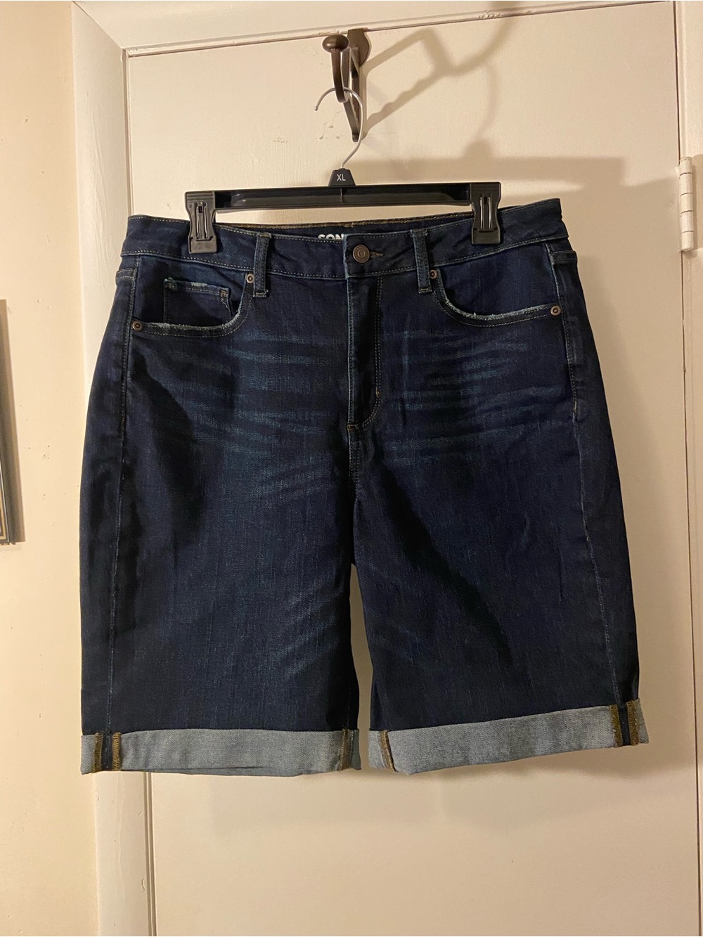 Classic Dark Blue Denim Women's Rolled-Hem Jean Shorts